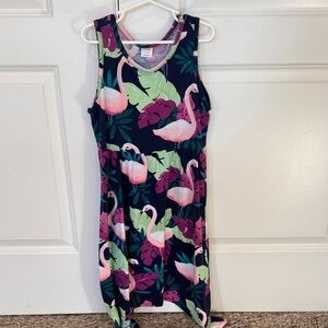 Gymboree Navy Dress with Pink Flamingos & Green Leaves